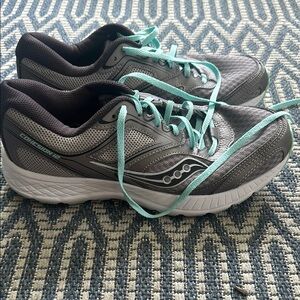 Saucony Gray and Blue Athletic Shoes with Mesh Upper